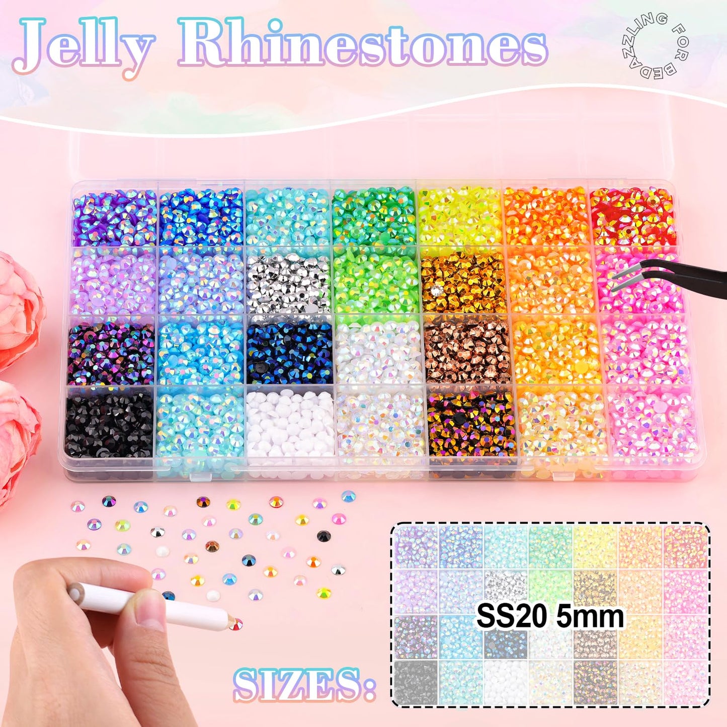 8000Pcs Resin Rhinestones with B7000 Jewelry Glue for Crafting, Multicolors 5mm Non Hotfix Flatback Gems, Bedazzling Crystal for DIY Crafts Clothing Tumblers Mugs Shoes Fabric Decor Nail Art