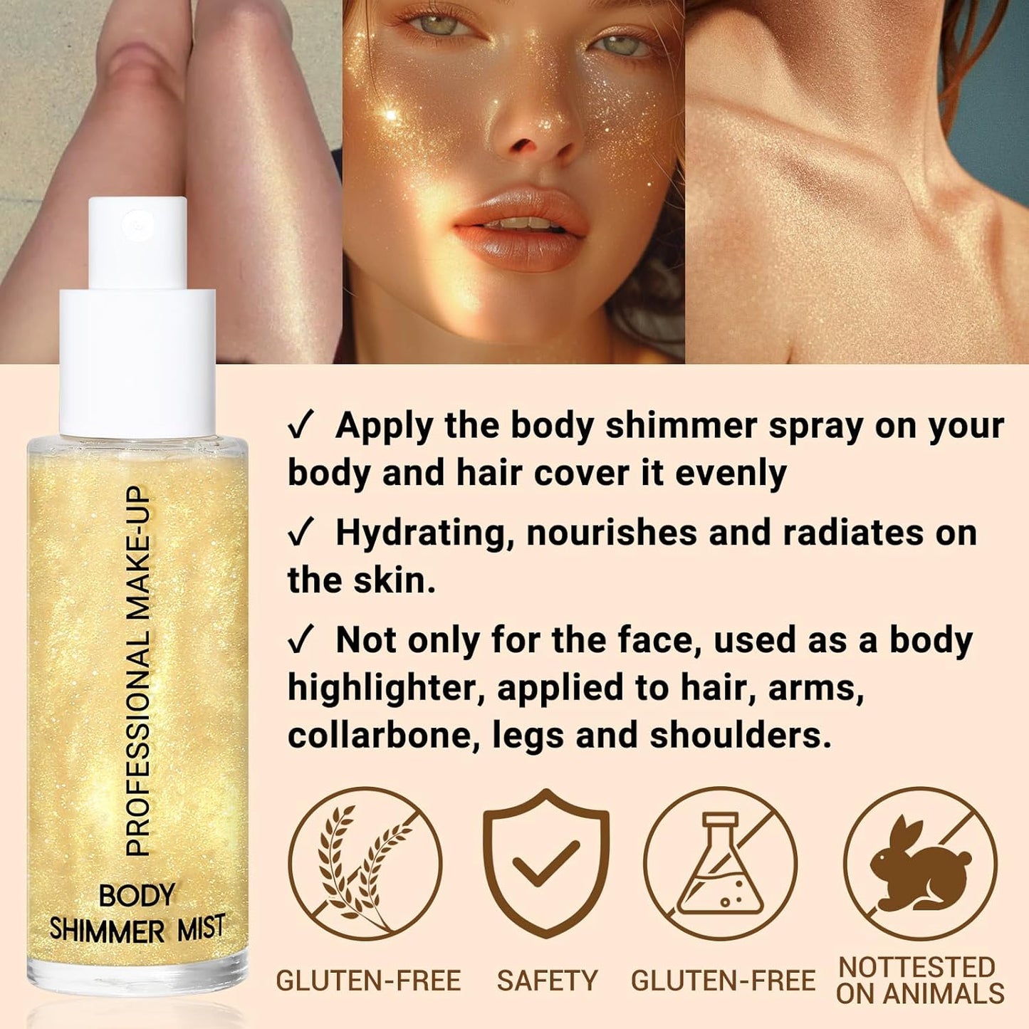Face Liquid Highlighter Shimmer Body Spray for Hair and Skin, Luminizer Glow Spray for Face, Moisturizing Bronze Shimmer Illuminator (G, Standard)