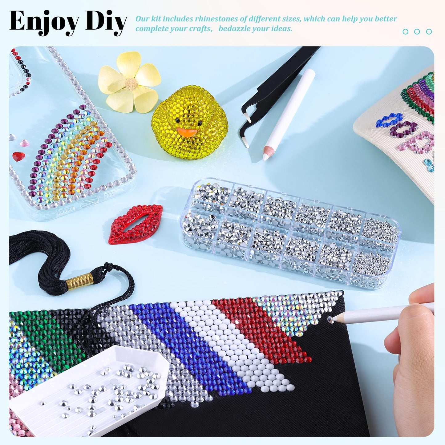 6100Pcs Resin Rhinestones for Crafting with 2Pcs 10ml B7000 Jewelry Glue, 1 Box Flatback Crystals Diamond (Silver) for Bedazzling Crafts DIY Nail Art Non Hotfix Gems for Clothing Shoes