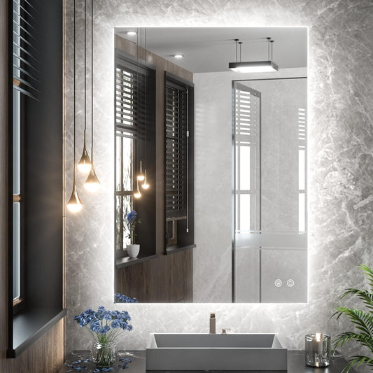 TETOTE 20 x 28 LED Backlit Bathroom Mirror with Light,3Color White/Warm/Natural,Anti-Fog Lighted Mirror,Dimmable,Vanity Mirror,Wall Mounted