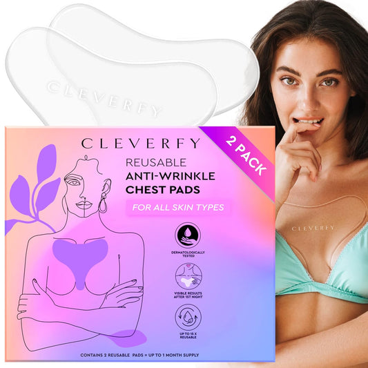 CLEVERFY Silicone Chest Wrinkle Pads Sleeping Reusable (2 Pack T-shape) - Silicone Decollete Anti Wrinkle Chest Pads - Anti Wrinkle Patches for Decollete Wrinkle Prevention