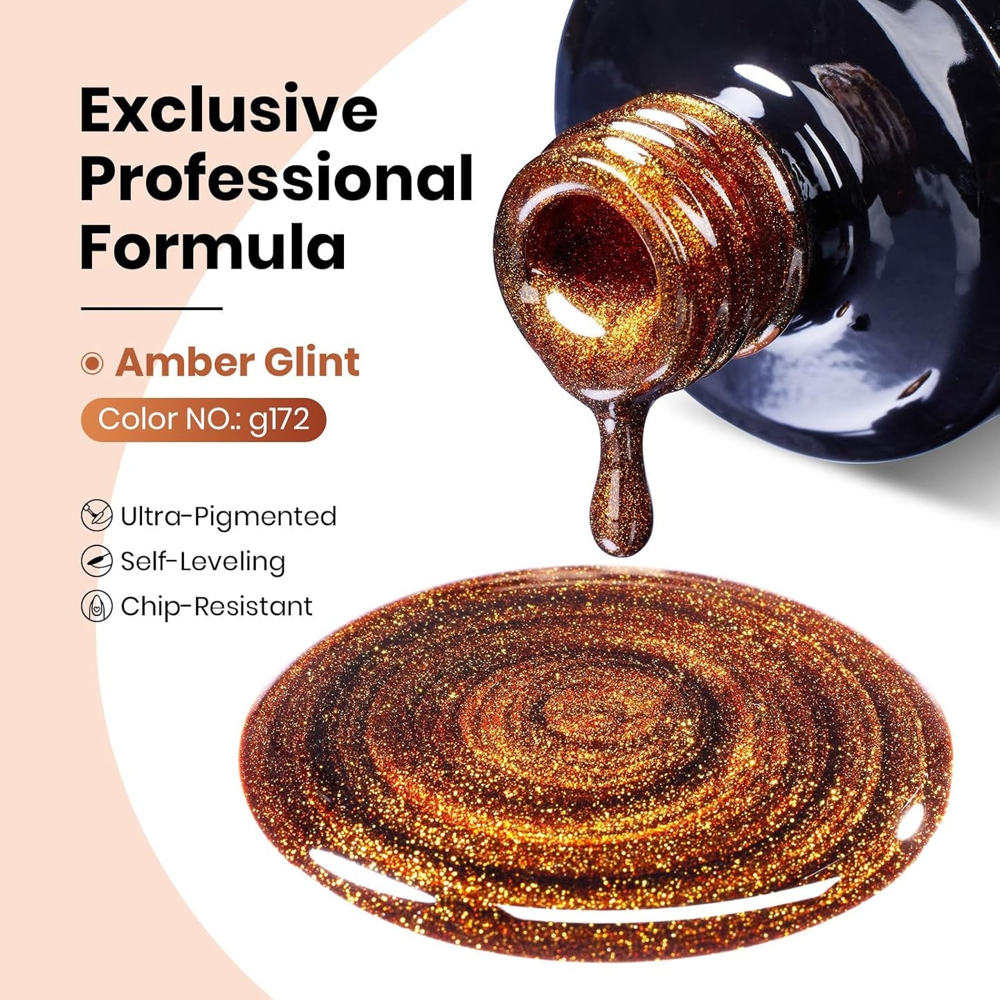 Beetles Brown Cat Eye Gel Nail Polish - Amber Glint Cat Eye Gel Polish, 15ML Fall Brown Gold Powder Magnetic Glitter Gel Polish Soak Off UV French Nail Art Salon DIY Manicure Gift for Women