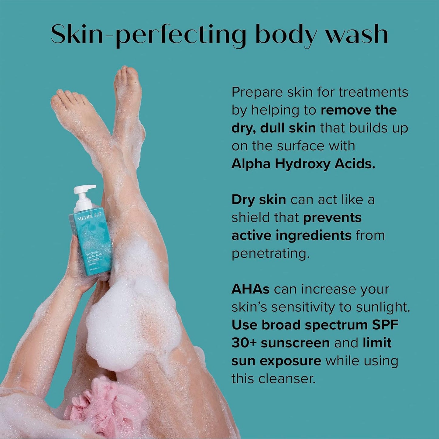 Medix 5.5 Exfoliating AHA Glycolic Acid Face & Body Wash Cleanser + Collagen Moisturizing Body Cream Lotion Skin Care 2PC Set | Alpha Hydroxy Acid & Lactic Acid Foaming Body Wash & Face Wash, 2-PC