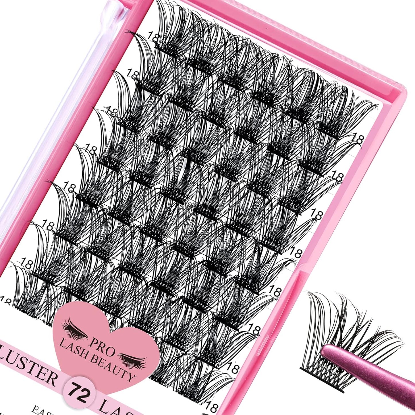 Lash Clusters, 72 Pcs Individual Cluster Lashes DIY Lash Extension 18mm Eyelash Clusters Volume Wispy Lashes Super Thin Band Reusable Soft & Comfortable (Volume, D-18mm)