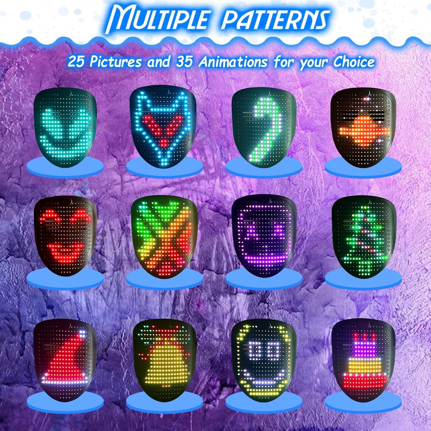 Led Mask with Gesture Sensing, Light up Face Transforming Mask for Halloween Xmas Costume Party