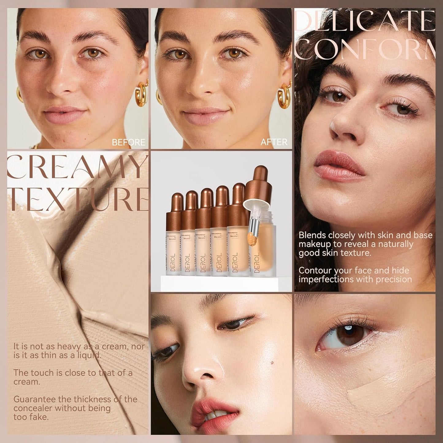 Foundation Makeup,Soft Beige Full Coverage Foundation Makeup（Built-in brush）Vegan & Cruelty-Free-Oil Control Flawless Concealer Cover Facial,Natural Blemish Face Makeup(05#)