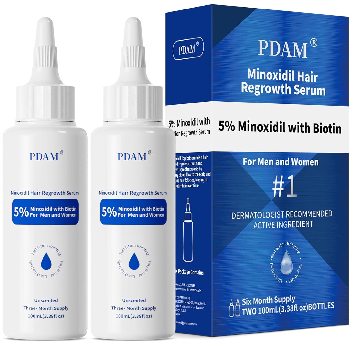 5% Minoxidil for Men Hair Growth Serum - Minoxidil for Women Serum with Biotin for Thicker & Healthier, Topical Minoxidil for Men Restore Fuller Beard