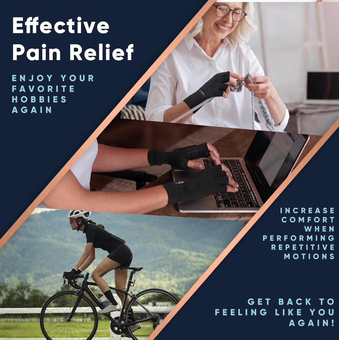 Copper Compression Arthritis Gloves | Fingerless Arthritis Carpal Tunnel Pain Relief for Men & Women | Hand Support Wrist Brace for Neuropathy, Rheumatoid, Tendonitis, Swelling, Crocheting, Typing Grey L