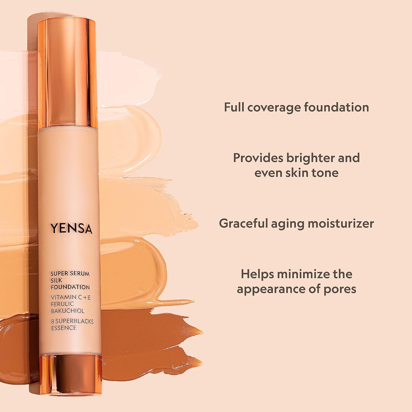 YENSA Super Silk Foundation - Full Coverage, Age-defying complex of Vitamin C, E, Ferulic, and Bakuchiol Oil (Fair 3) 1.0 fl oz