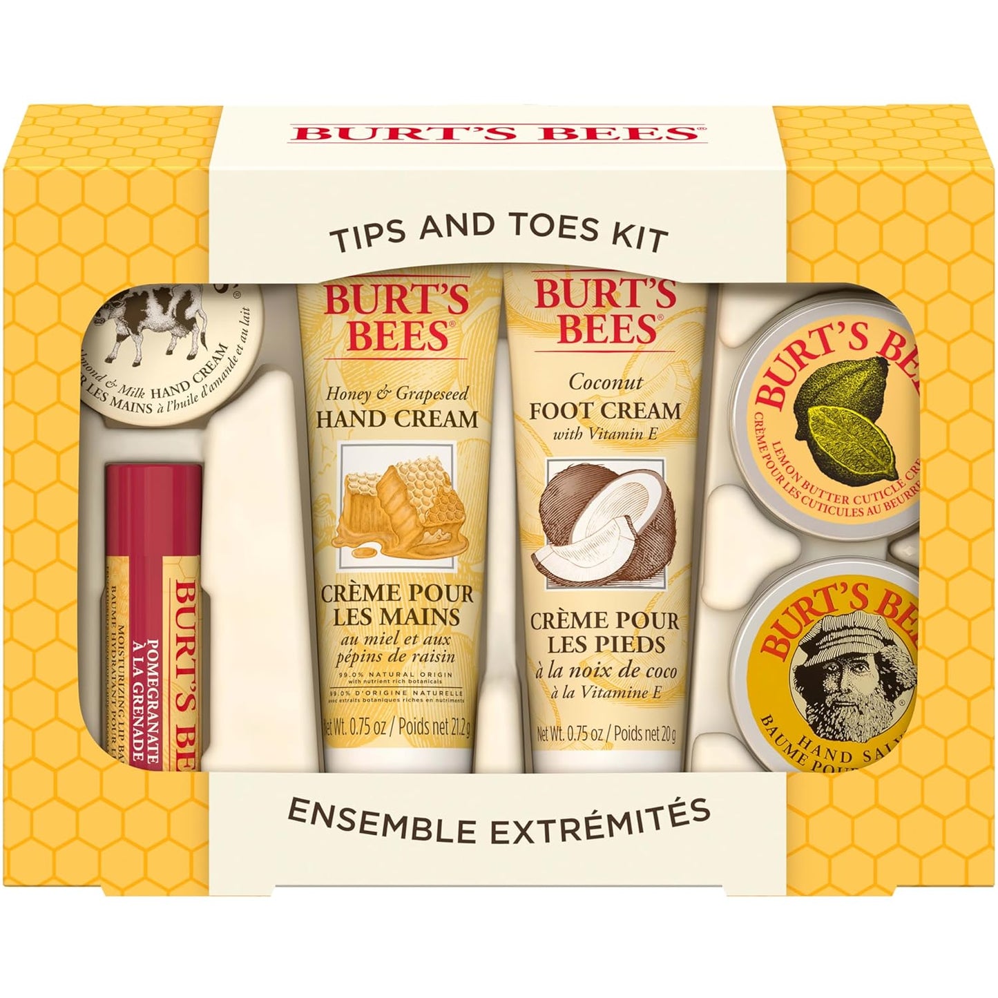 Burt's Bees Back to School Gifts Ideas, 6 Body Care College Dorm Products, Tips and Toes Set - Pomegranate Moisturizing Lip Balm, 2 Hand Creams, Foot Cream, Cuticle Cream & Hand Salve