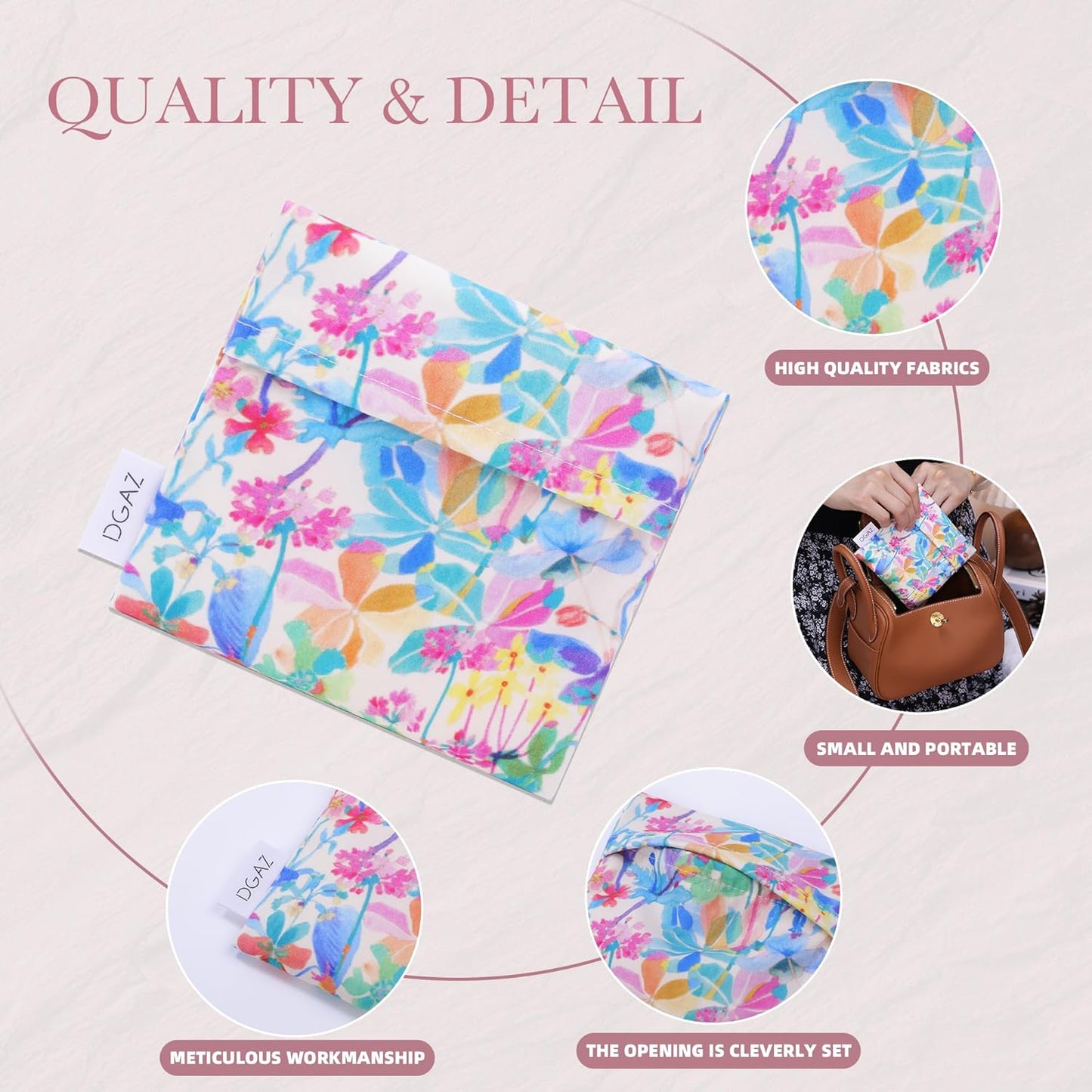 DGAZ Sanitary Napkin Storage Bag, Period Bag for Teen Aged Girls, Portable Period Bag for Panty Liners/Menstrual Cup/Small Tampons，Mini Makeup Bag for Purse(Emerald White)