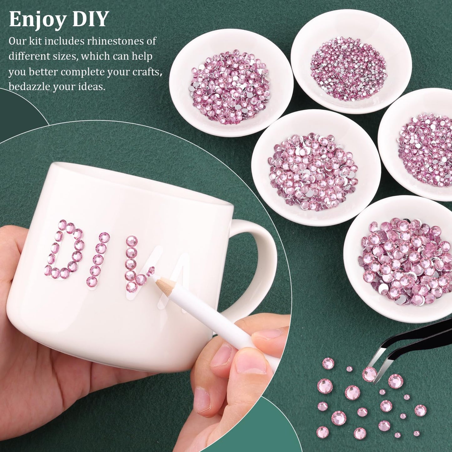 Resin Rhinestones for Crafting 1 Box Light Pink Flatback Crystals with 3 Pcs 10ml B7000 Jewelry Glue, Non-Hotfix Gems for Bedazzling, DIY Nail Art Makeup, Clothing & Shoes Decor