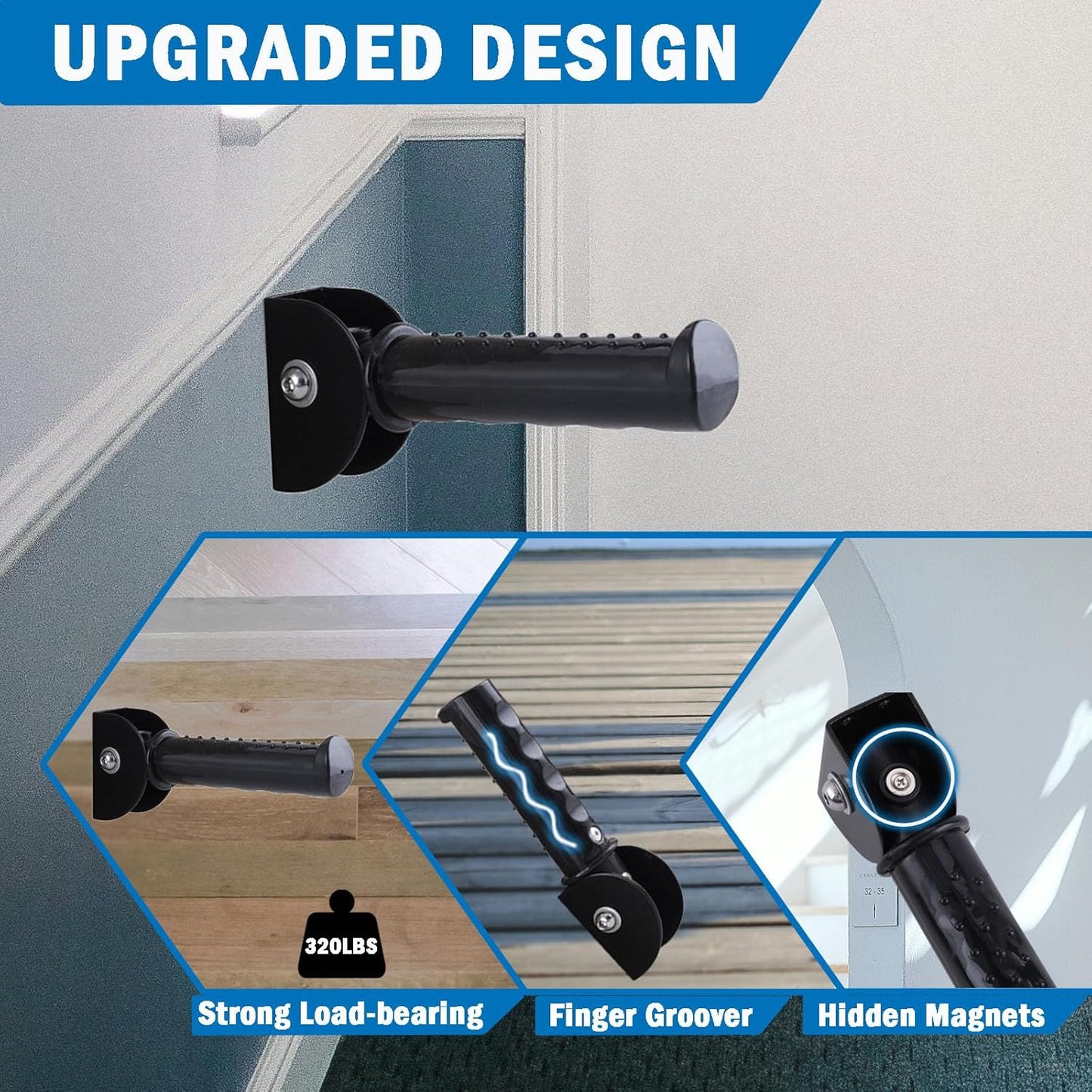 2 Pack Flip Up Grab Bars for Wall, 7.5 inch Folding Doorway Assist Handle, Mobility Aids, Non-Slip Grip Bar Great for Elderly Seniors, Handicap, Support Up to 320 Pounds (Black)