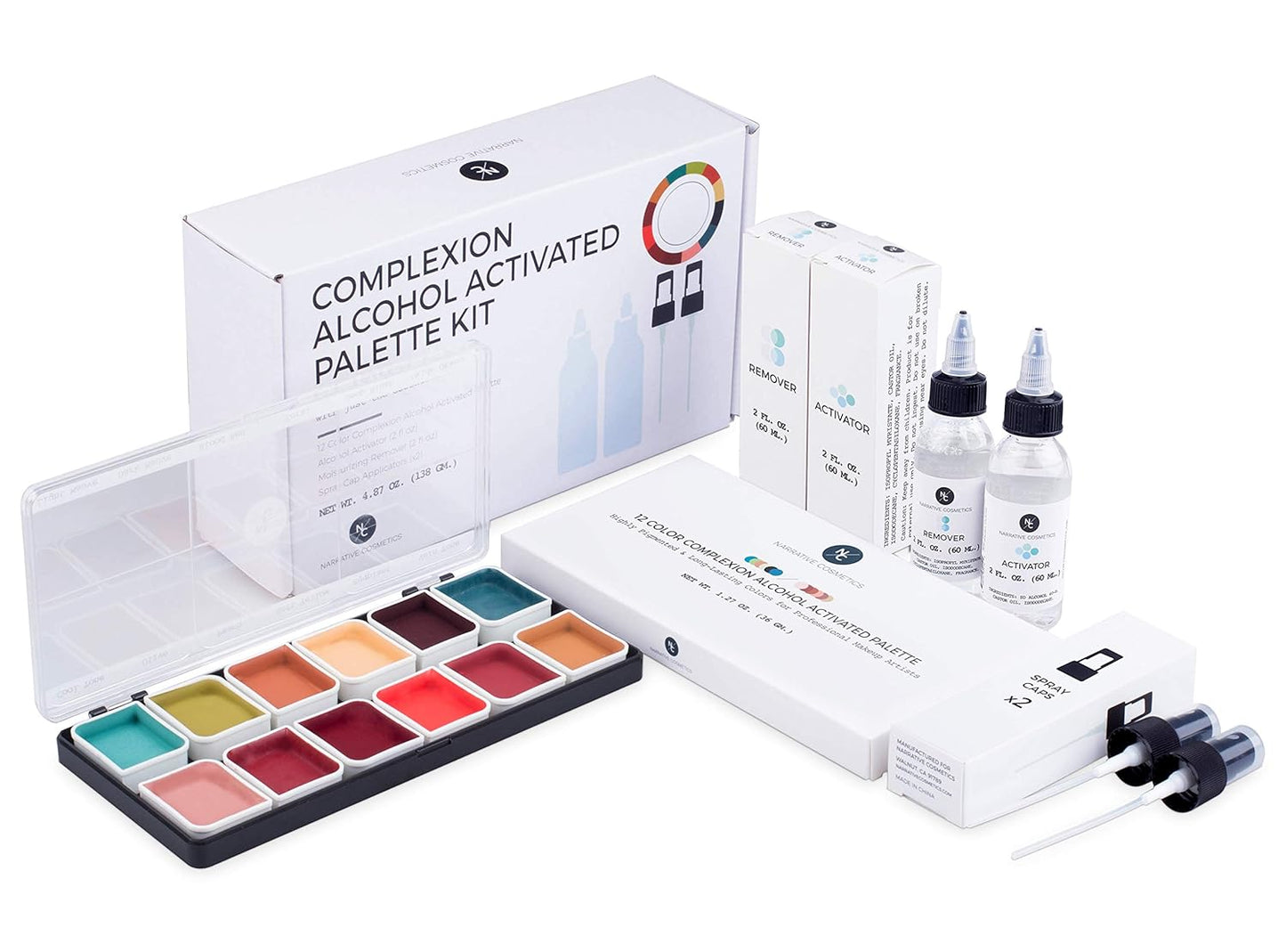 Complexion Alcohol-Activated Palette, Activator, and Remover Kit, Professional SFX Makeup Set
