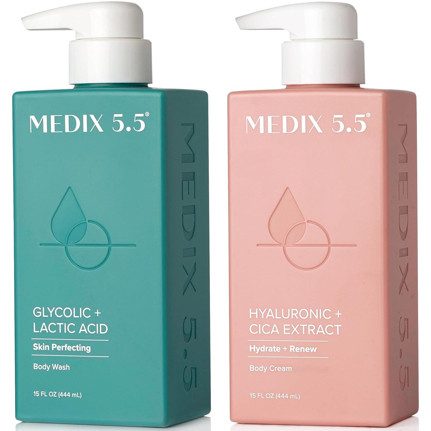 Medix 5.5 Exfoliating AHA Glycolic Acid Face & Body Wash Cleanser + Hyaluronic Acid Moisturizing Body Cream Lotion Skin Care 2PC Set | Alpha Hydroxy Acid & Lactic Acid Foaming Face Wash