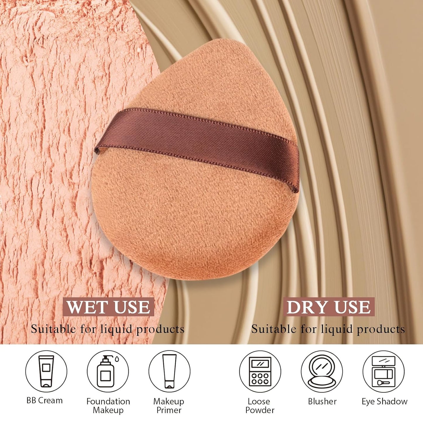 Powder Puff for Face Powder Triangle Beauty Blender Sponge Halo Glow Brown Powder Puff for Flawless Makeup Application