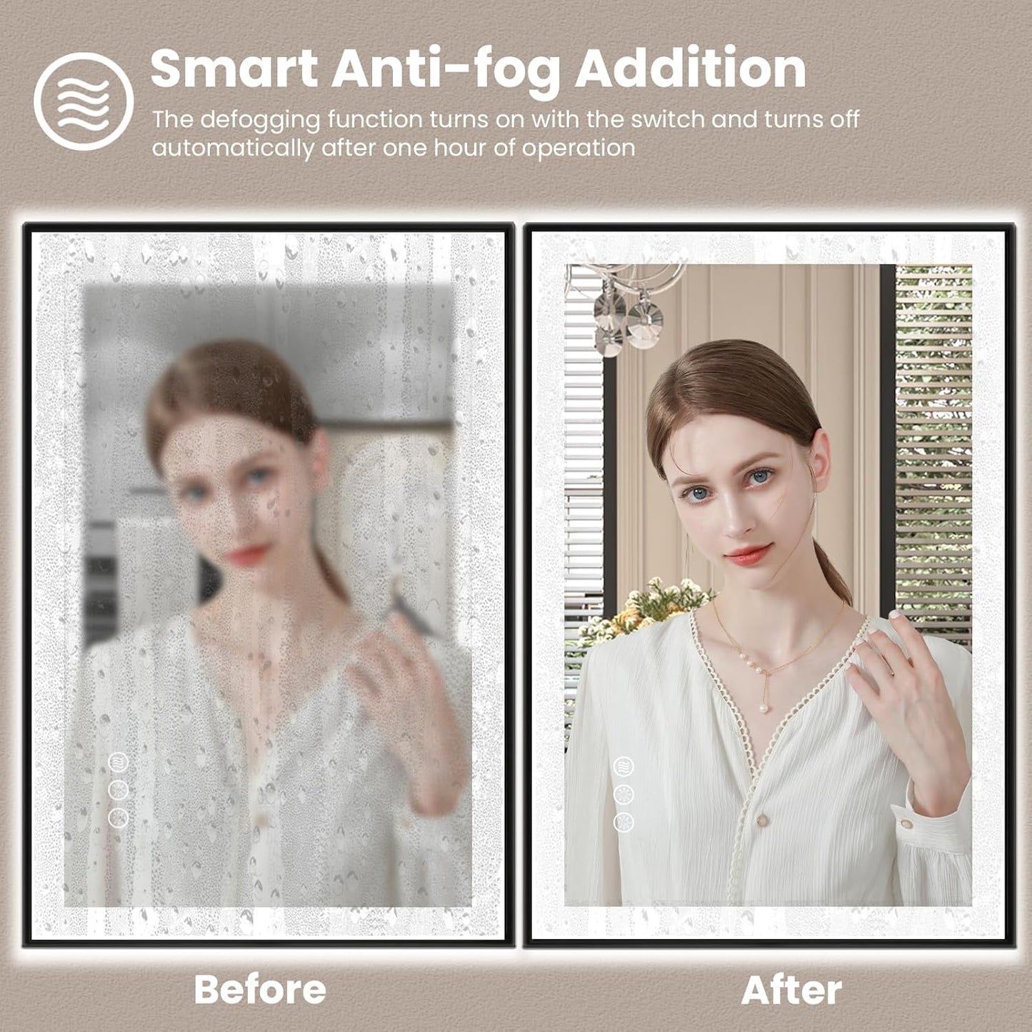 Amorho 60" X36" LED Bathroom Mirror with Black Frame, Front Light and Backlit(Controlled Separately), Stepless Dimmable, Anti-Fog, Shatter-Proof, 3 Colors, Memory