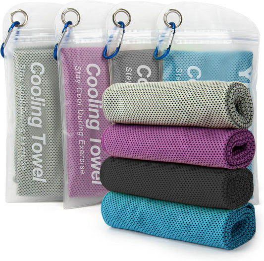 YESLIFE 4 Pack Cooling Towel 40"x12", Gym Towels for Men and Women, Soft Breathable Workout Towels for Yoga, Running, Sport, & More (Blue, Grey, Purple, Black)