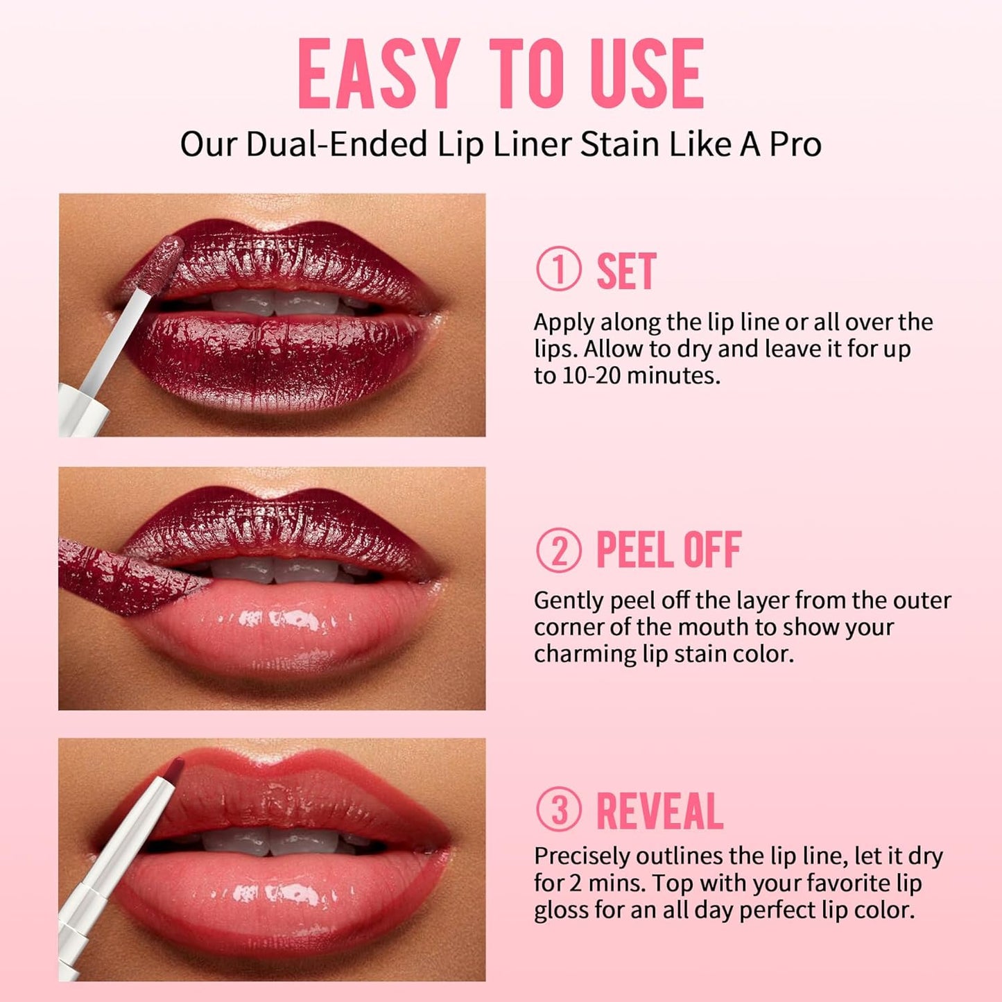 iMethod Lip Liner Stain - Lip Stain, 2-In-1 Dual-Ended Peel Off Lip Stain with Tweezer, Natural Long Lasting Peel Off Lip Liner, Easy to Use for All Skin Types, Stay All Day, Nude Pink