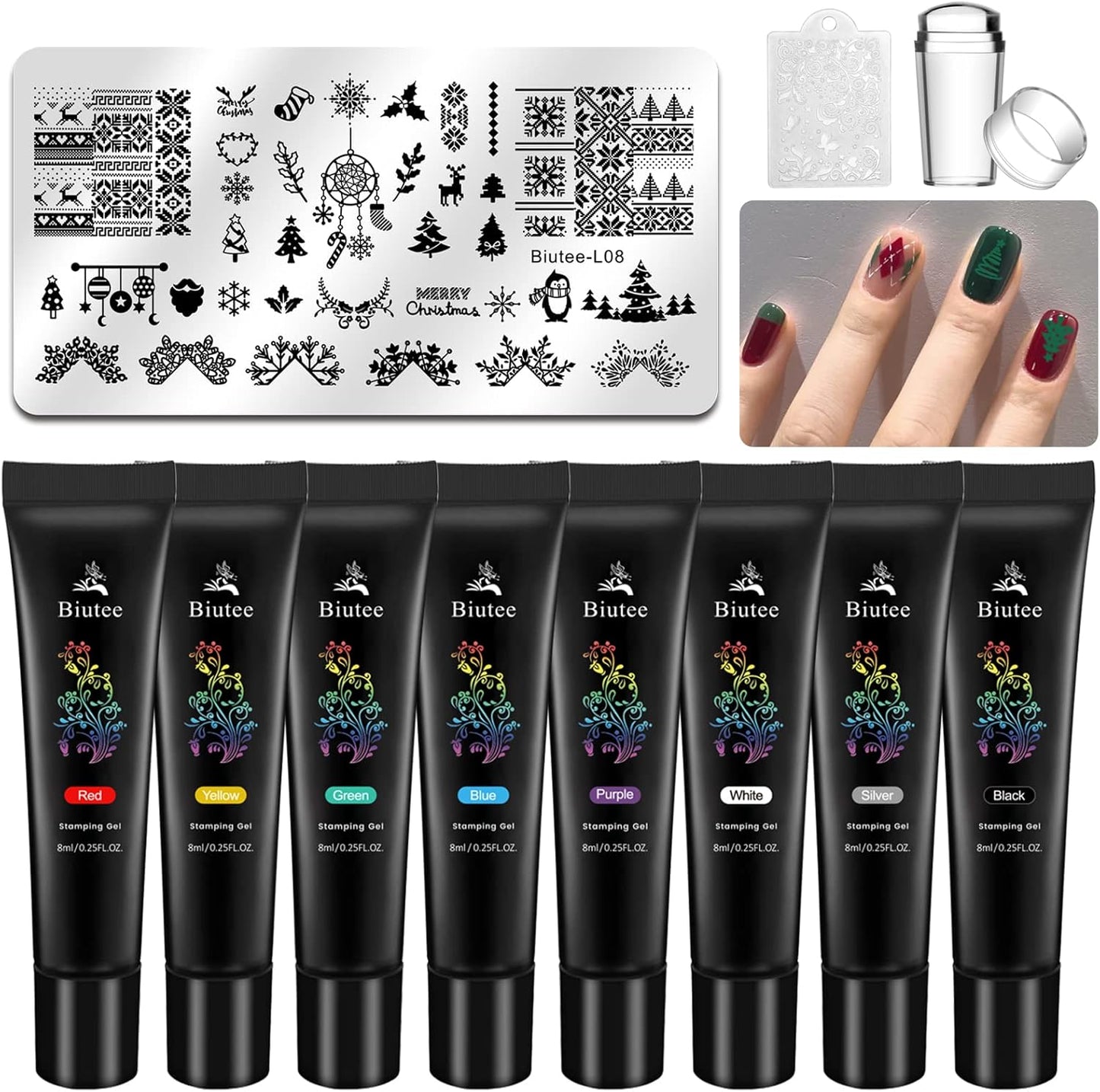 Biutee Nail Stamping Plates set 8 pcs Nail stamping polish gel 10pcs Templates with stamper Nail Art Plates set Valentine Nail Plates animal flower Rose design