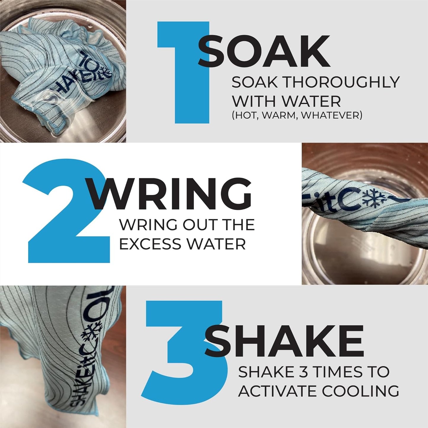 SHAKEitCOOL Original Cooling Towel – Be Cool in Style - Heat Relief, Soft, Lightweight, Sun Protection, Easy Clean - Perfect for Biking, Running, Yoga, Gym, Gardening - Beach