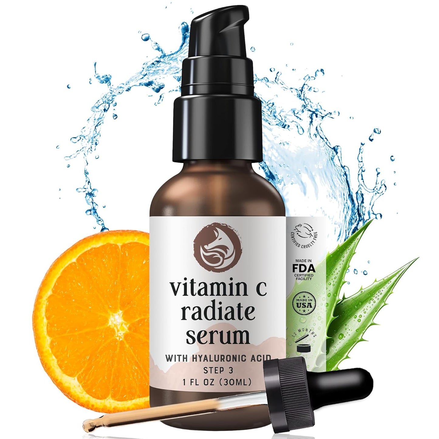 Vitamin C Face Serum - Anti Aging & Brightening Facial Serum - With Hyaluronic Acid Gotu Kola & Jojoba Oil - Natural & Organic - Foxbrim Naturals 1oz