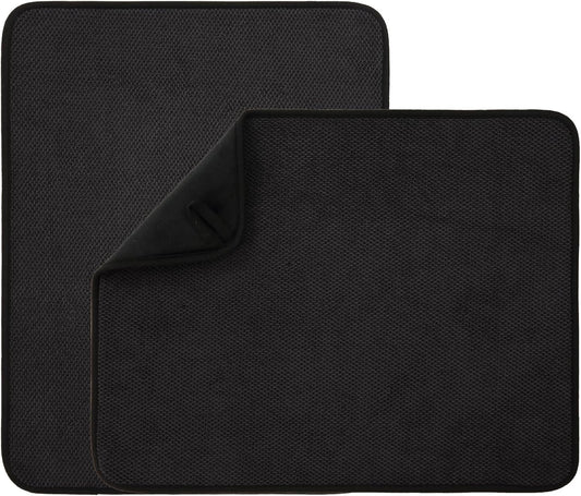 2 Pack Microfiber Dish Drying Mat for Kitchen Counter,Ultra Absorbent Dish Drainer Mat ,Dish Drying Pad , Dish Rack Mat 20×15 Inch (Black)