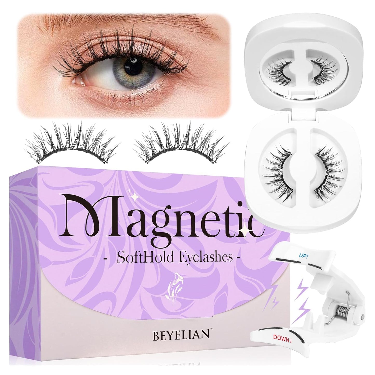 BEYELIAN Soft Magnetic Eyelashes, Reusable Magnetic Lashes with Applicator Natural Look No Glue Needed Comfortable & Secure Fit for All-Day Wear (1 Pair,SME35)
