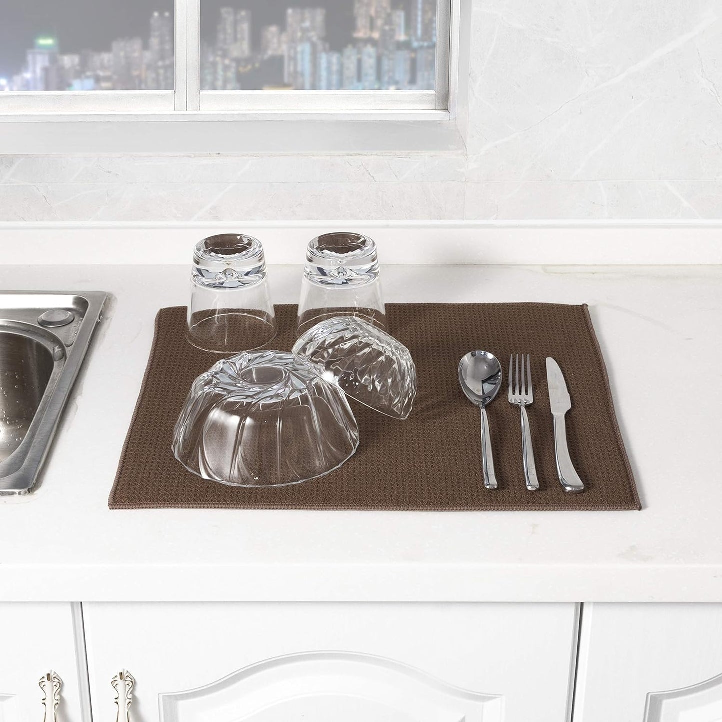 Absorbent, Reversible Microfiber Dish Drying Mat for Kitchen, 16 Inch x 18 Inch