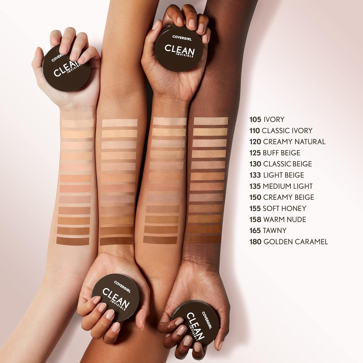 Covergirl Clean Invisible Pressed Powder, Lightweight, Breathable, Vegan Formula, Medium Light 135, 0.38oz