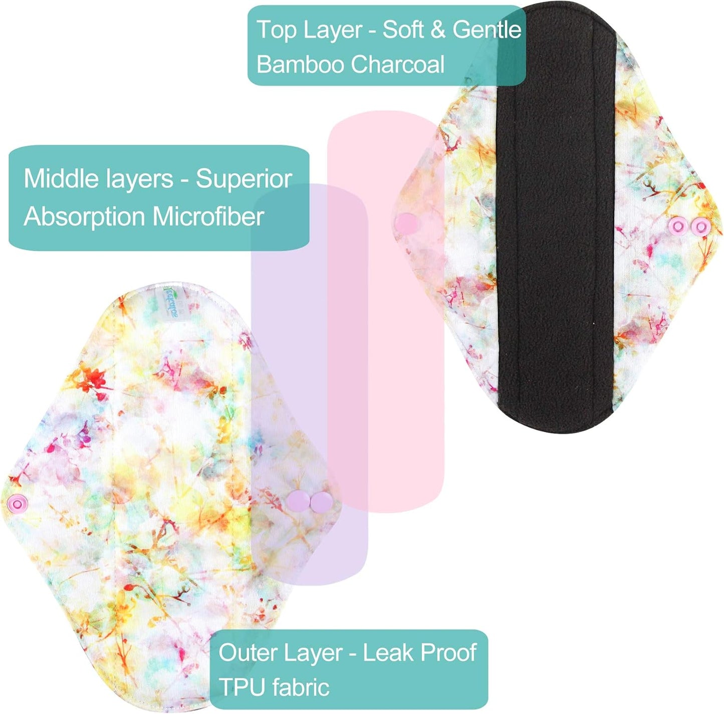 Leekalos Reusable Menstrual Pads - Bamboo Menstrual Cloth Pads | Light Incontinence Pads | Reusable Sanitary Pads - Pack of 6, 1 Cloth Mini Wet Bag