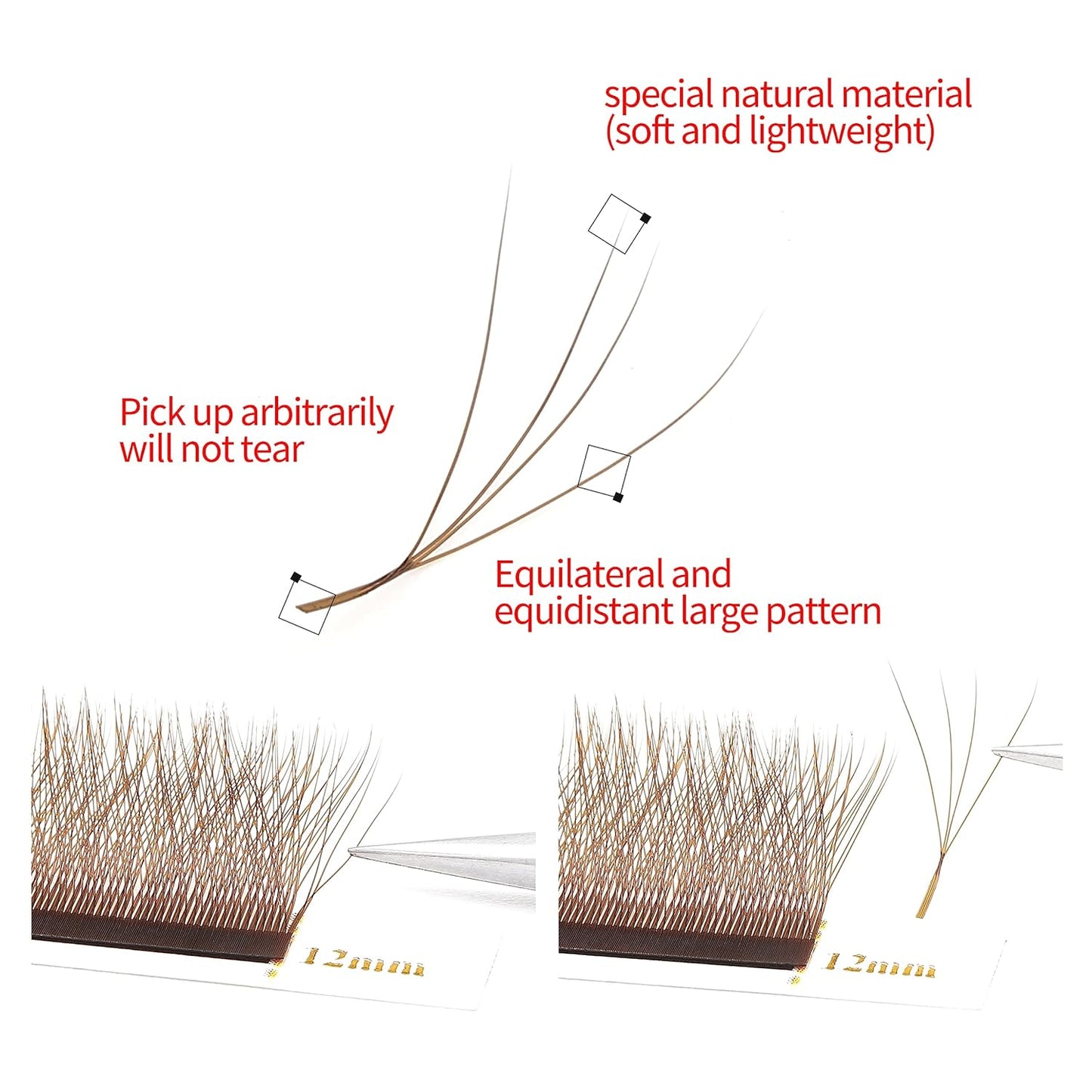 Lash Extensions Brown 4D W Eyelash Extensions W Shape 0.07mm Thickness D Curl 10mm Premade Fans Lashes Colored Lash Extension Volume Lashes Individual Lashes(W-Brown-4D-0.07-D,10mm)