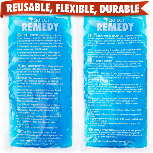 Perfect Remedy 2-Pack Gel Ice Packs for Injuries - Reusable, Soft & Flexible Hot & Cold Compress, Soothing Aid for Sprains, Strains, Soreness conditions, Alternative to Hot Water Bottles (Blue, Large)