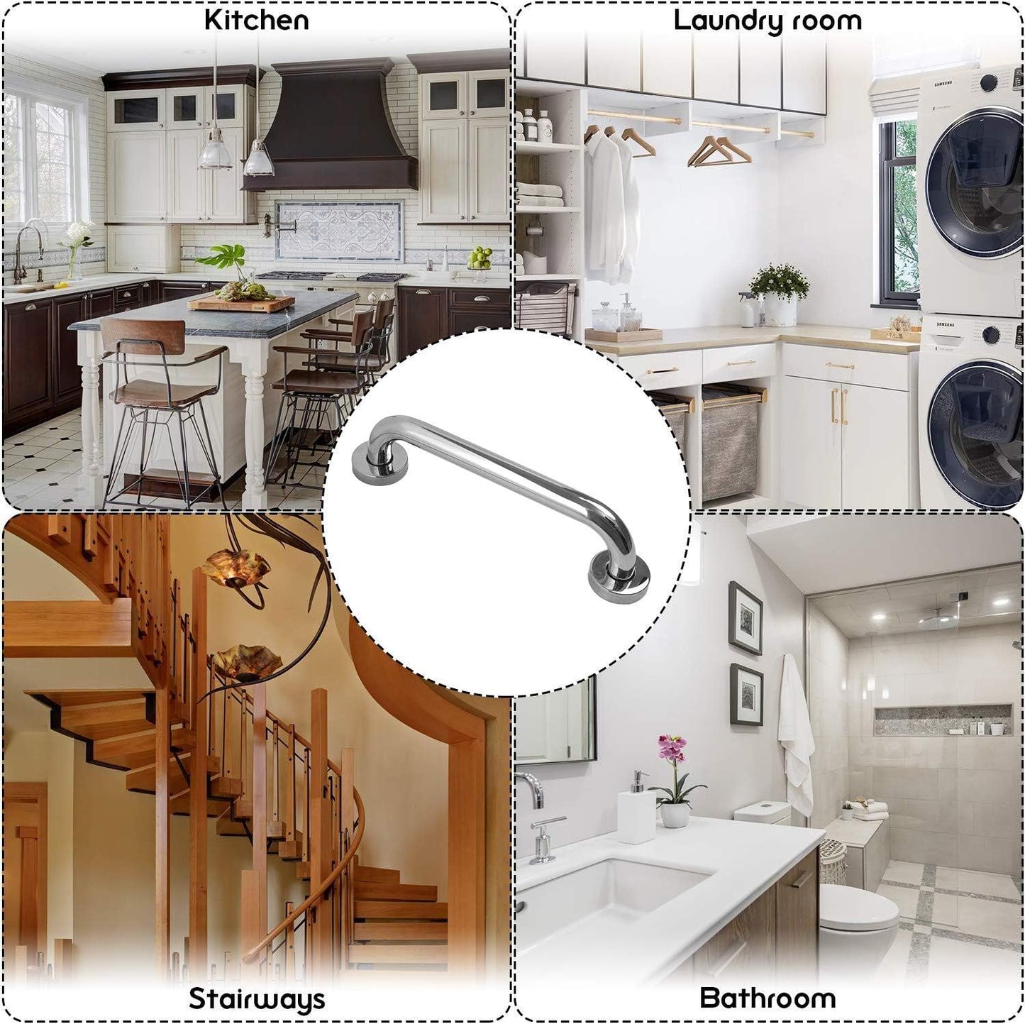 16 Inch Stainless Steel Shower Grab Bar 2 Pack, Munzong Balance Handrail Shower Bar - Bathroom, Bathtub Mounted Safety Hand Support Rail, Handicap, Elderly, Disabled, Injury, Senior Assist Bath Handle