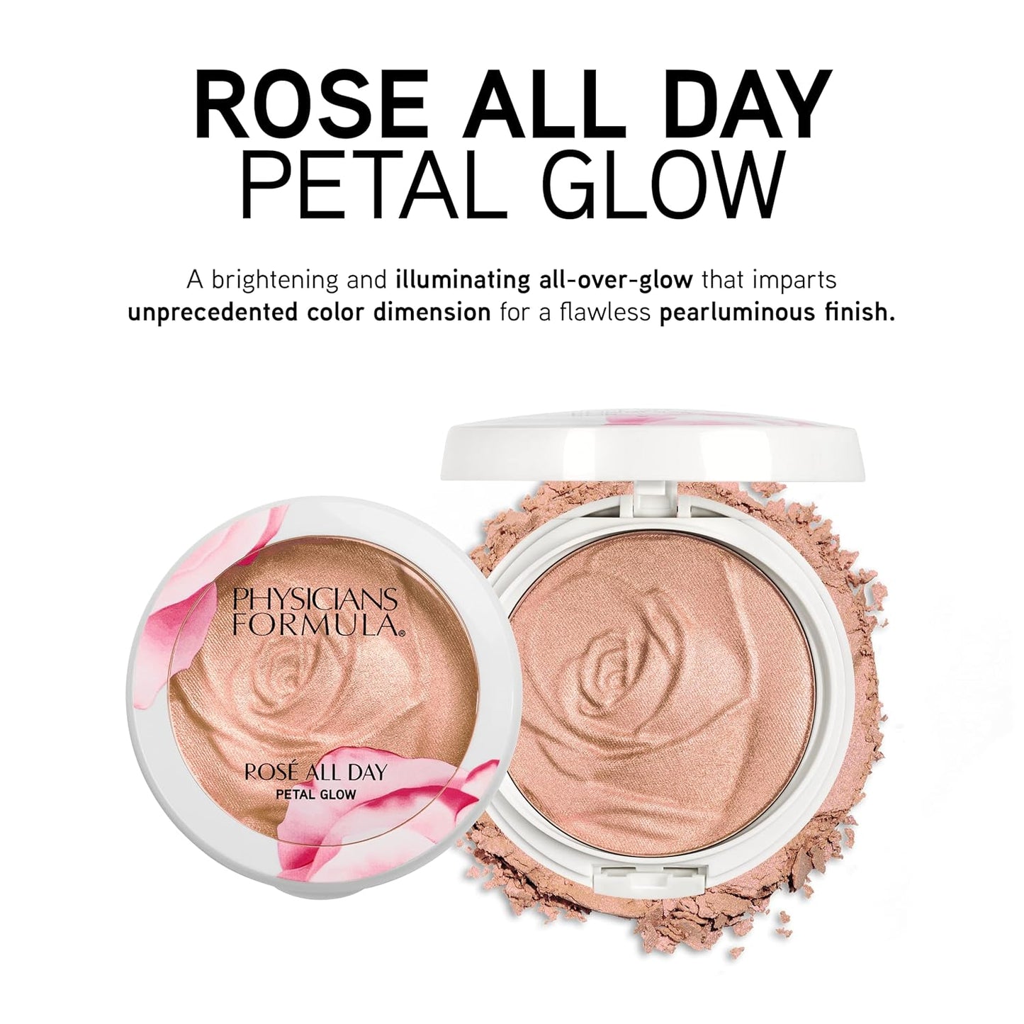 Physicians Formula Rosé All Day Highlighter Blush Face Powder, Shimmer Petal Glow, Pink Soft Petal, Dermatologist Tested, Clinicially Tested