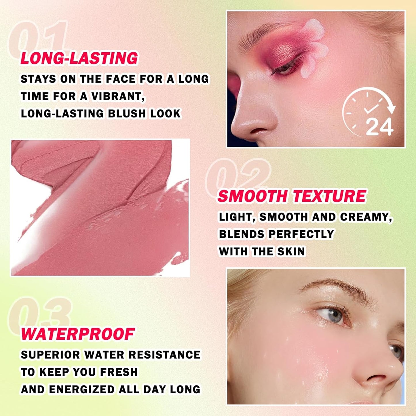 Multi-Use Cream Blush Stick,Soft Smooth Makeup Blush Stick for Cheeks Lips & Face,Waterproof Long Lasting Blendable Lightweight Face Blush Stick Matte Makeup for All Skin Types