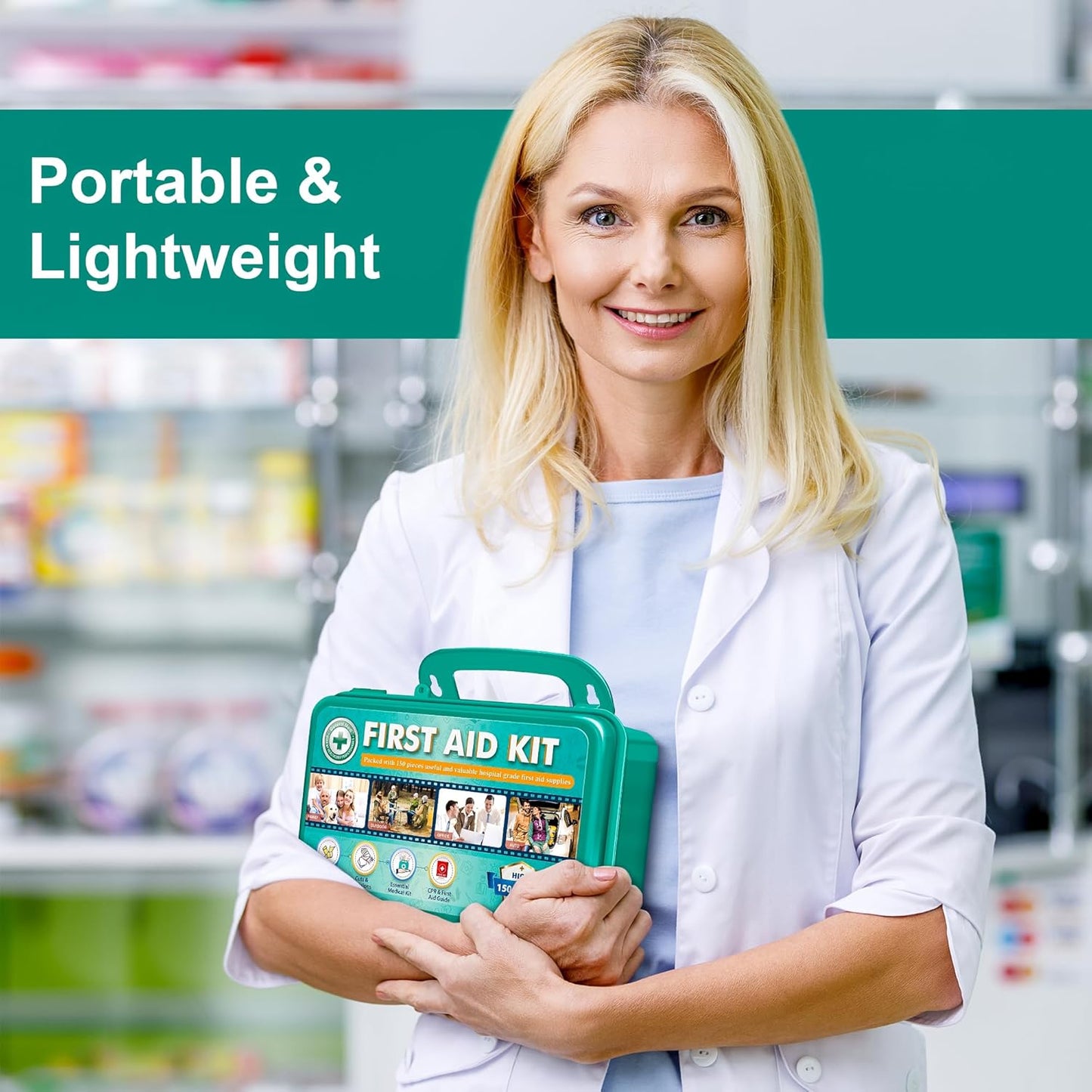 General Medi 150 Pieces Hardcase First Aid Kit - First Aid Box Contains Premium Medical Supplies for Travel, Home, Office, Vehicle, Camping, Workplace & Outdoor