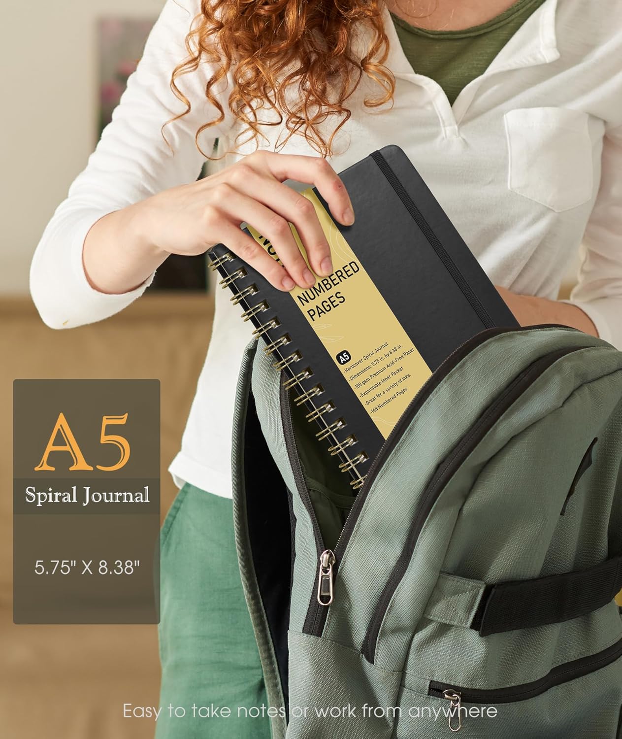 Lined Spiral Journal Notebook, A5 Hardcover Spiral Journals for Women Men, 150 Numbered Pages Spiral Bound Notebook, 100 GSM College Ruled Notebooks for Writing Note Taking Working 5.75" x 8.38" Black