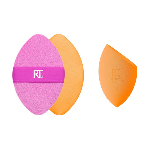 Real Techniques Miracle Complexion Sponge + Miracle 2-In-1 Powder Puff, Makeup Blending Sponge & Dual-Sided Powder Puff, For Liquids, Creams, & Powders, Vegan & Latex-Free, 2 Count