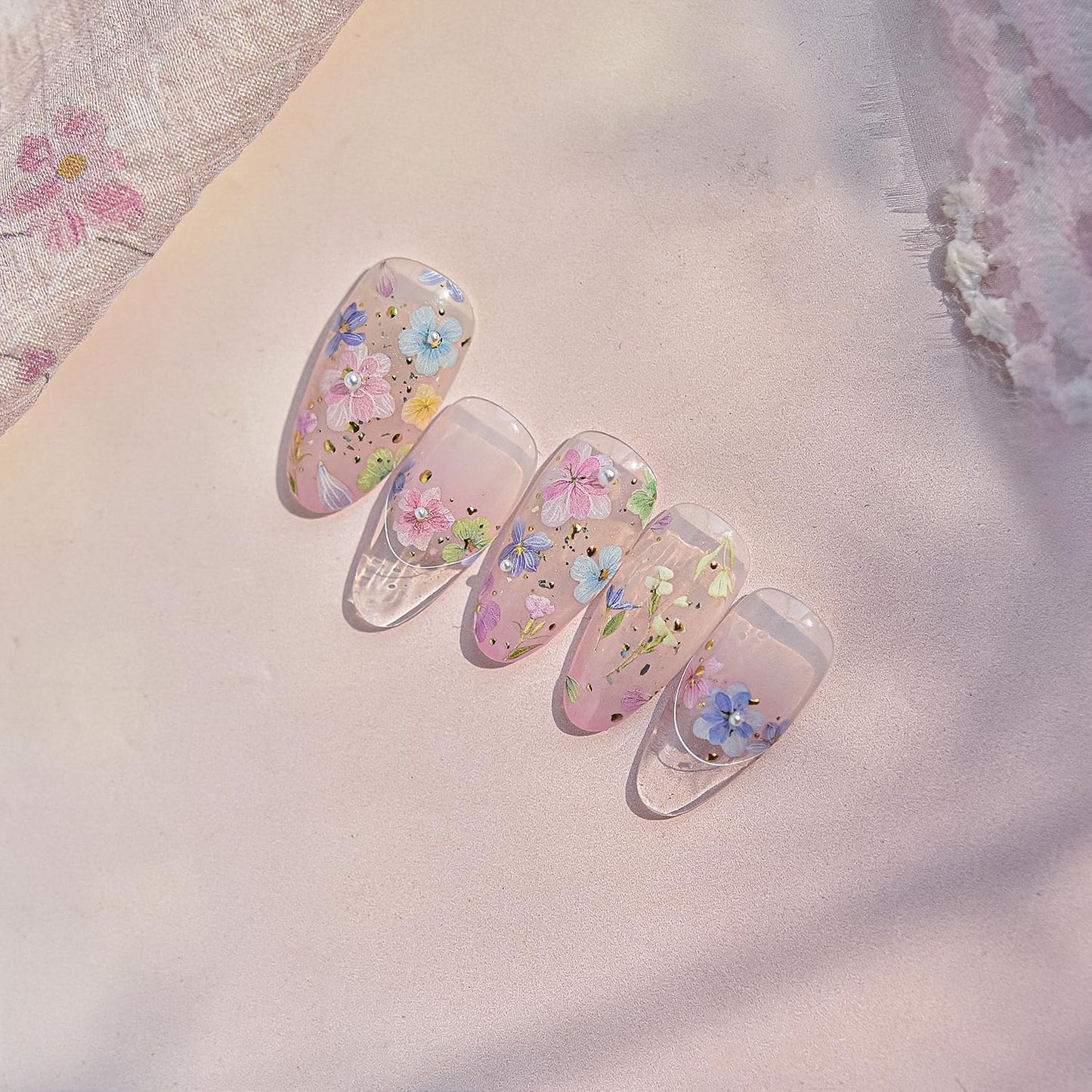 Dried Flower Nail Art Stickers Colorful Flowers Nail Decals for Acrylic Nails 3D Self Adhesive Glitter Designs Nail Sticker Cute Floral Nail Decal Spring Summer Manicure Supplies for Women DIY Decor