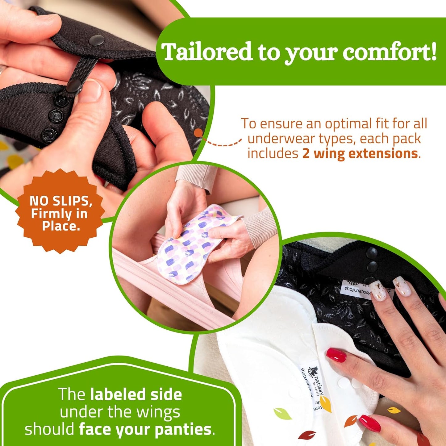 Non-Slip (Premium) High Absorbency Reusable Period Pads for Heavy Flow (6 Pack L+XL) - Leak Proof & Odor Free Viscose Cloth Pads for Women - High-Temp Washable, Soft & Skin-Safe for Menstrual Comfort