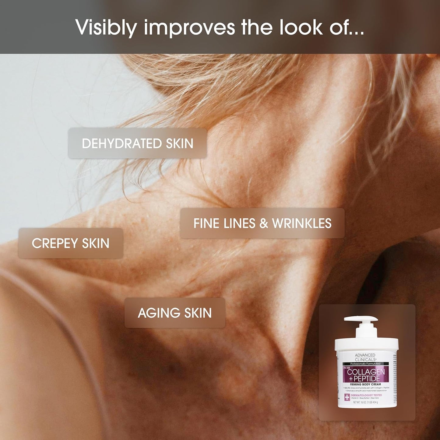 Advanced Clinicals Collagen Peptides Body Lotion + Hyaluronic Acid Moisturizer 2PC Skincare Set For Women & Men | Dry Skin Moisturizing Body Cream Helps Diminish Appearance Of Crepey Skin, 2PC Bundle