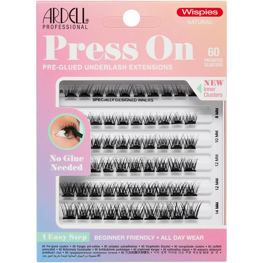 Ardell Press On Lashes Wispies Natural – Pre Glued Lash Clusters for All-Day Wear, No Glue Needed, 60 ct