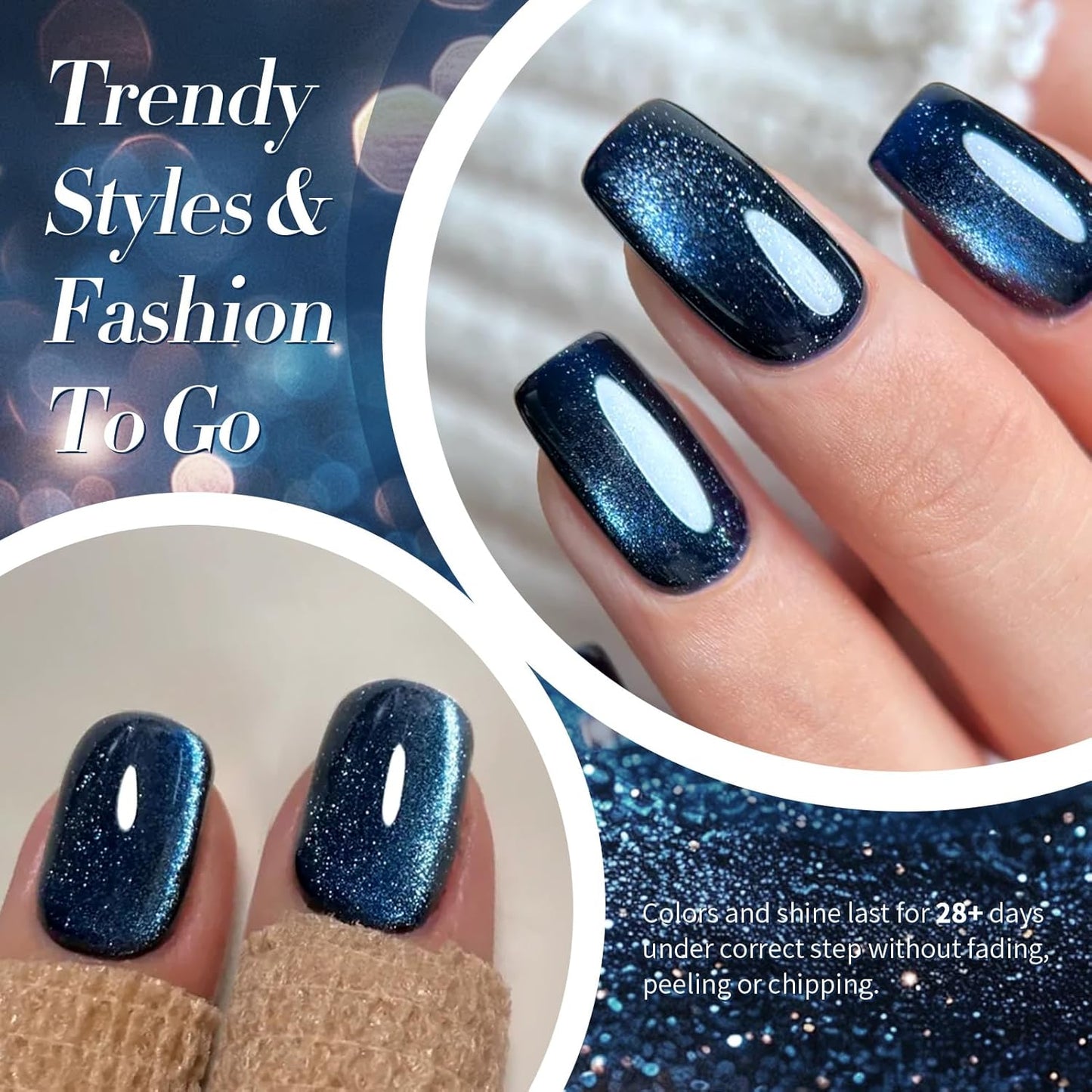 Born Pretty Cat Magnetic Eye Gel Nail Polish,Dark Blue Magnetic Gel Polish Nightscape Cat Magnetic Eye Gel Manicure Nail Art DIY 15ml