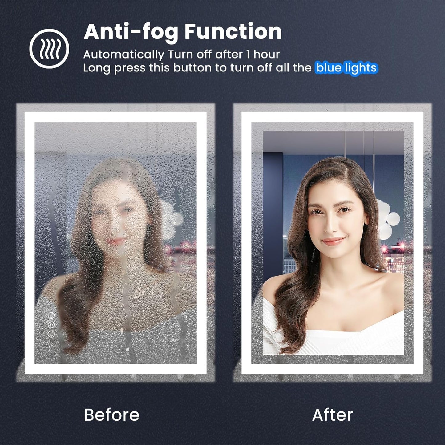 Amorho LED Mirror for Bathroom 28X20 Inch with Backlight and Front Lit, Fogless Mirror for Wall Mounted, Dimmable, 3 Colors, Memory