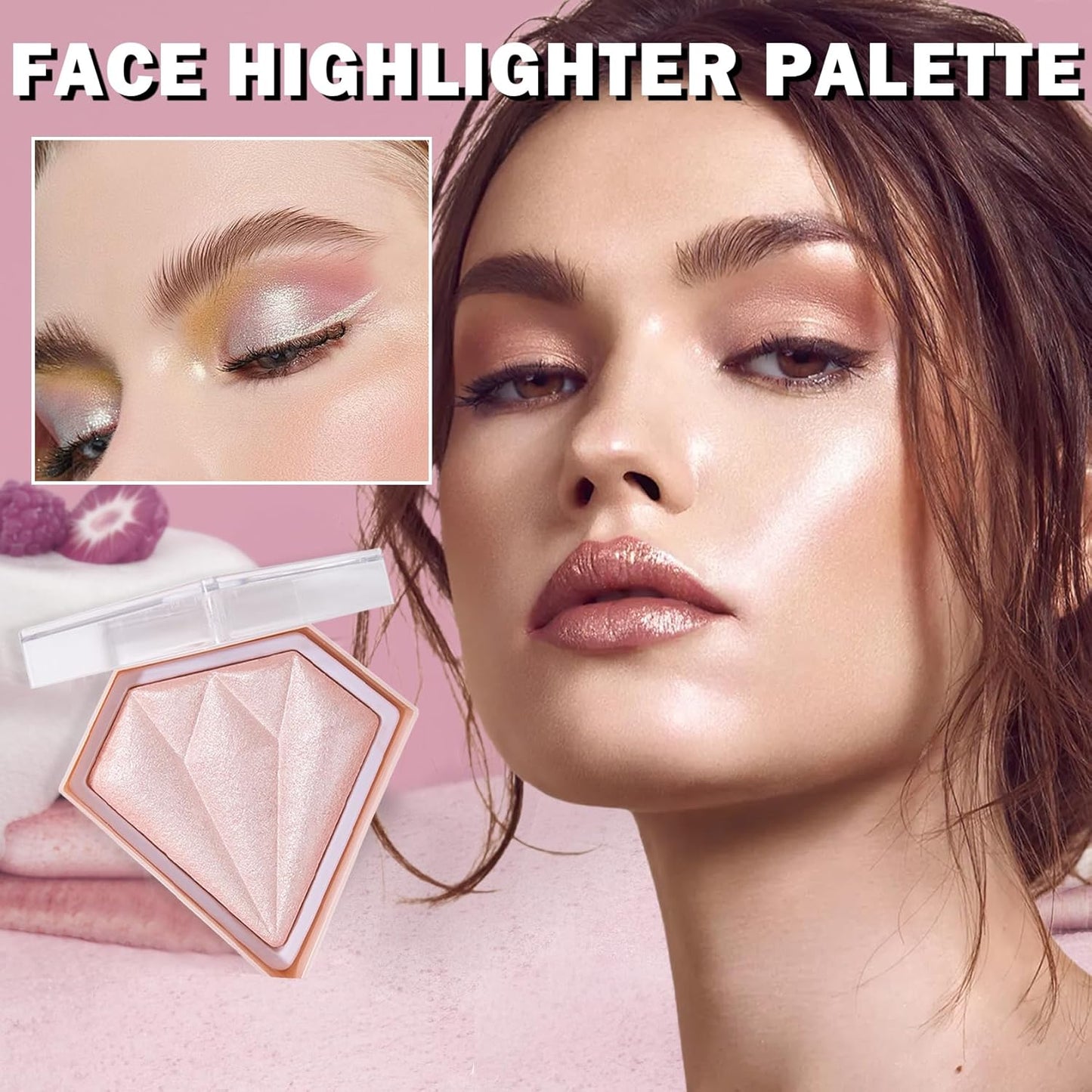 White Highlighter Makeup Palette Face Highlighter Powder Iluminadores De Maquillaje Narutal Shimmer Glitter Highlighter Blush Powder Makeup Palette-03 Fairy Pink
