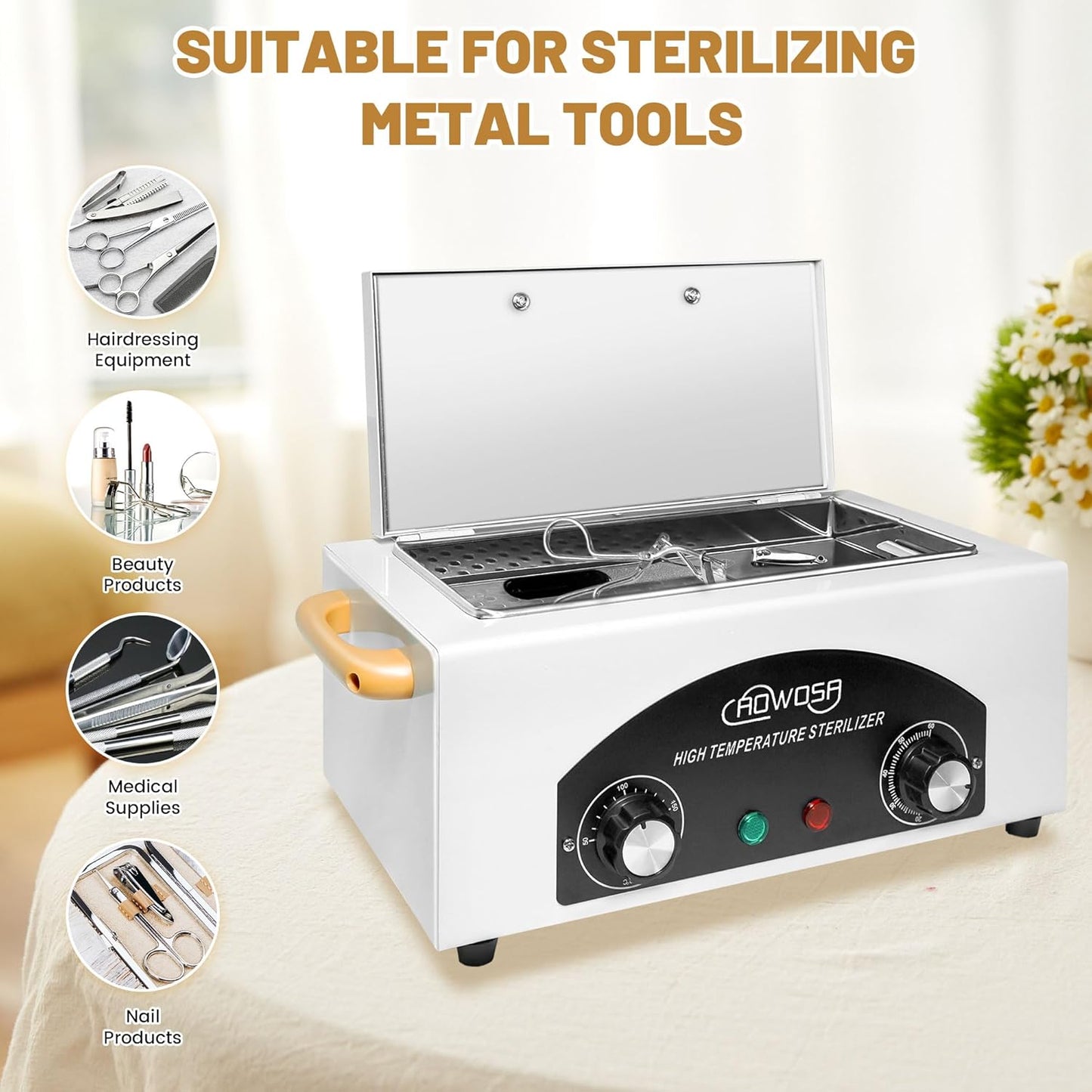 High Temperature Metal Tool Cleaning Box, 2L Dry Heat Cabinet Beauty Hair Nail Metal Tool Cleaning for Manicure Pedicure Barber, with 60 Min Timer & 50-220℃ Temp Settings, Plastic Sterilization Tray