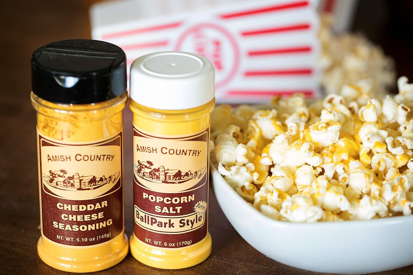 Amish Country Popcorn | Seasoning Variety Pack | BallPark Style ButterSalt - 5.5 oz & Cheddar Cheese - 4.7 oz Popcorn Seasoning | Old Fashioned, Non-GMO and Gluten Free