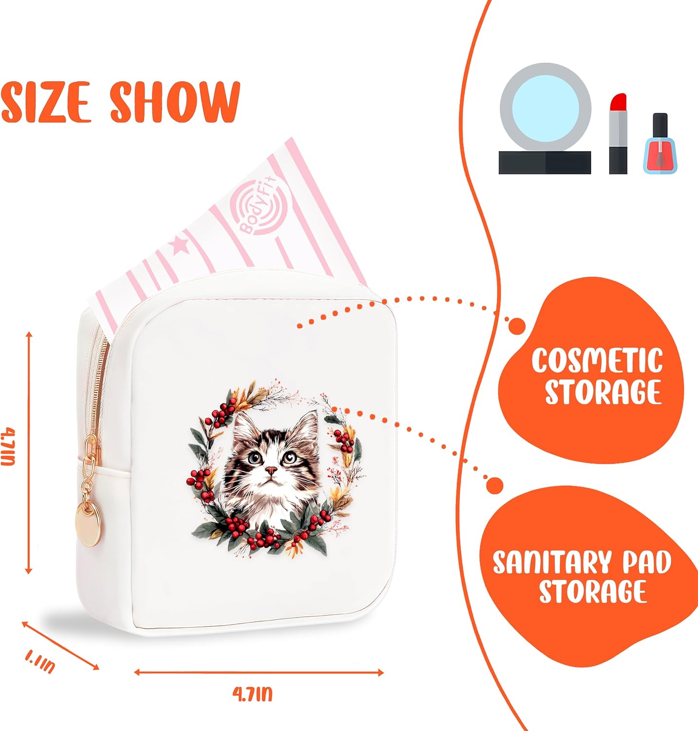 Cat Mini Makeup Bag, Cat Gift For Women Girls, Cute Portable Zipper Pouch Cosmetic Bag For Teen Girls Kids, Small Storage Bag For Sanitary Pad, Period napkin bag!
