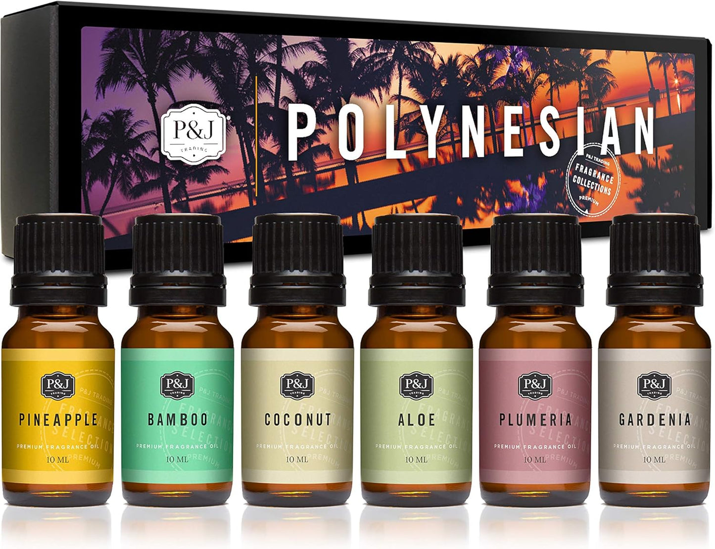 P&J Trading Polynesian Set of Fragrance Oil - Plumeria, Aloe, Pineapple, Bamboo, Gardenia, Coconut Candle Scents for Candle Making, Soap Making, Diffuser Oil Scents